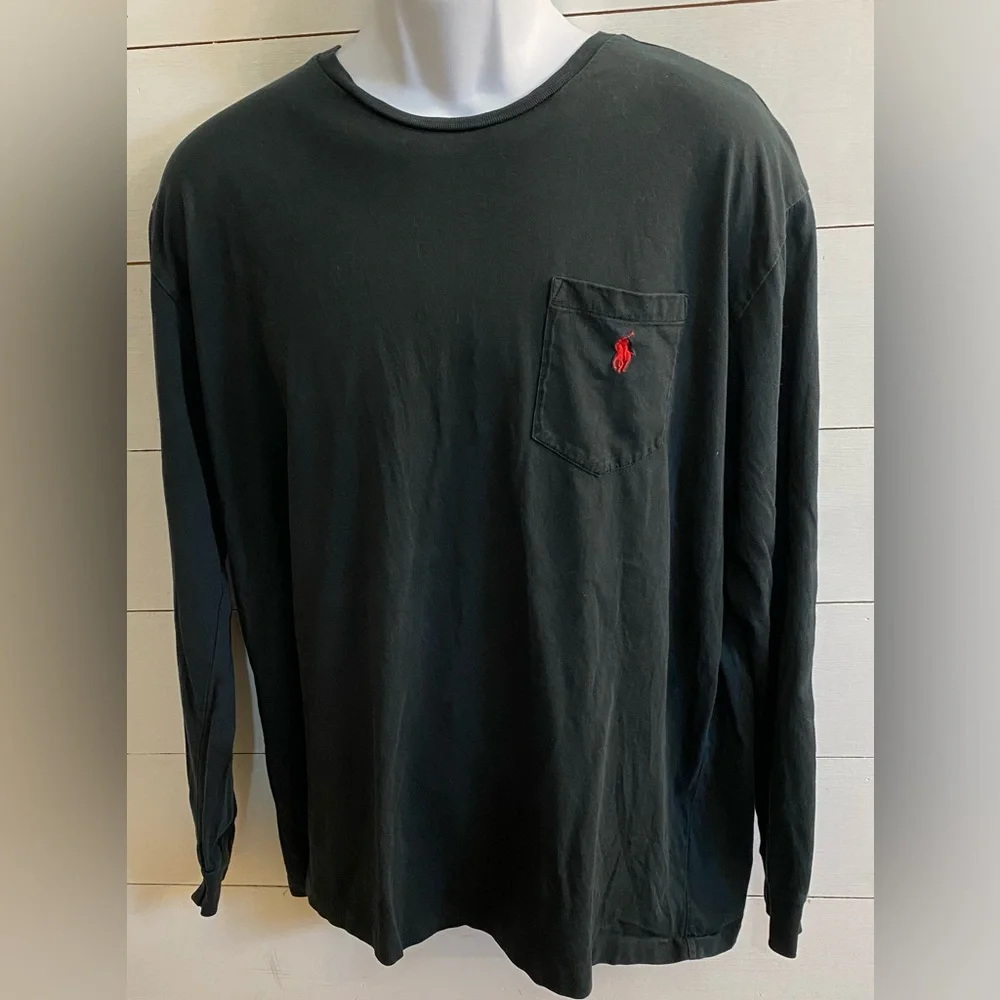 Polo Ralph Lauren Men’s‎ Sz L Black Crewneck Jersey Long Sleeve Pocket Tee